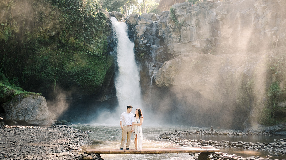 bali waterfall engagement session