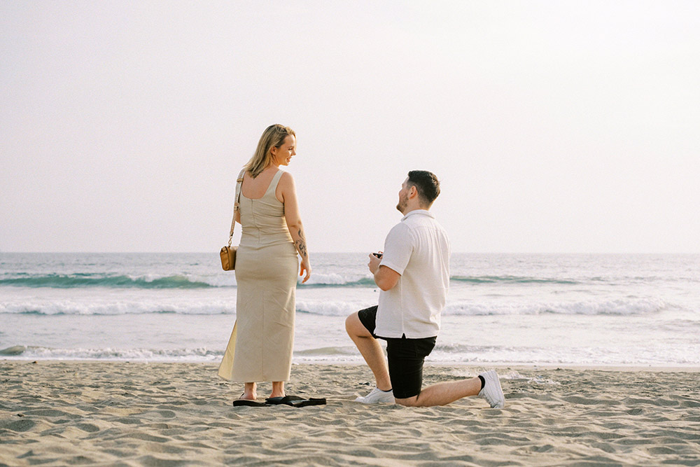 sunset beach walk proposal at seminyak beach bali