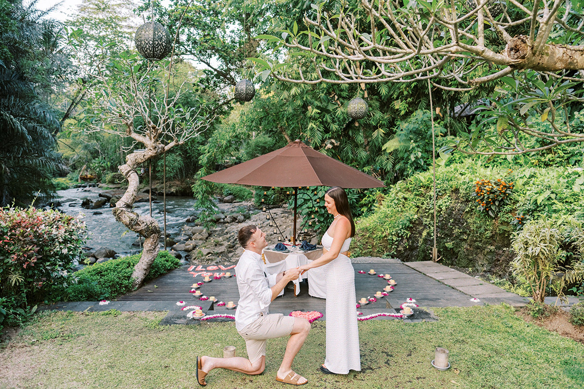 ubud dinner surprise proposal by the river