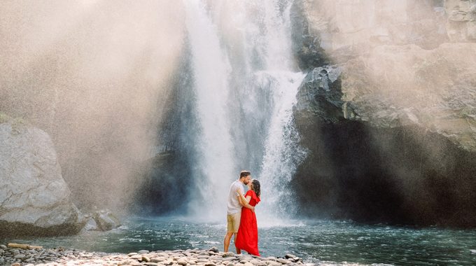 bali waterfall engagement photography