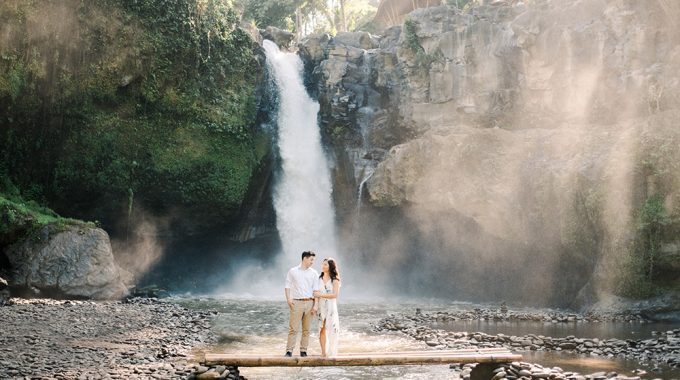 bali waterfall engagement session